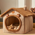Cozy Plush Cabin Pet Cave Bed
