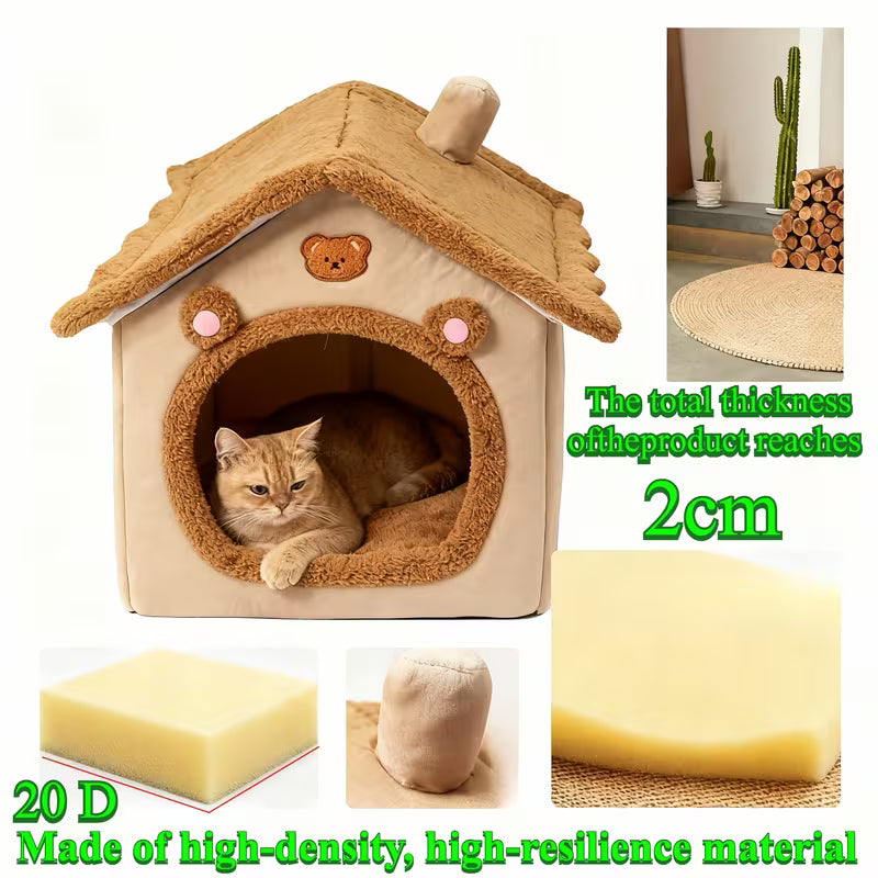 Cozy Plush Cabin Pet Cave Bed
