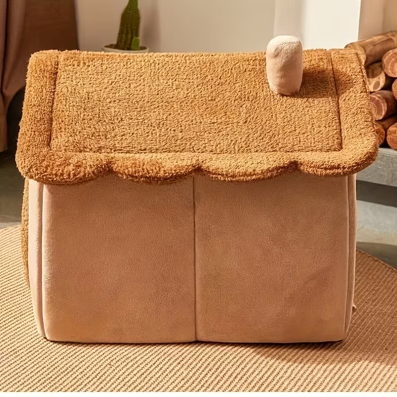 Cozy Plush Cabin Pet Cave Bed